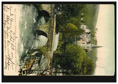 AK Bad Landeck in Schlesien: Schlösselbrücke und Villa Weberbauer, 28.7.1906