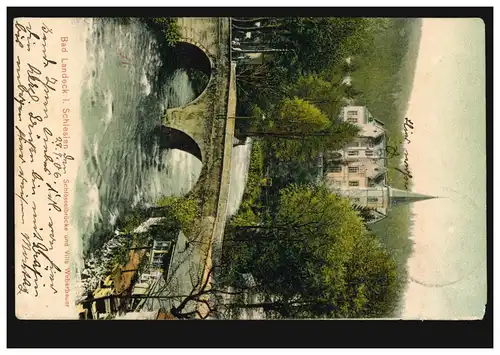 AK Bad Landeck in Silésie: Pont Schlössel et Villa Weberbauer, 28.7.1906