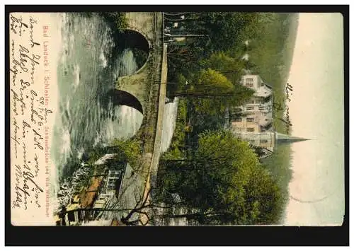 AK Bad Landeck in Silésie: Pont Schlössel et Villa Weberbauer, 28.7.1906