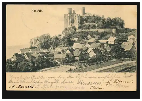 AK Hanstein: Panorama, 4.5.1904 nach NORTHEIM (HANNOVER) 4.5.04