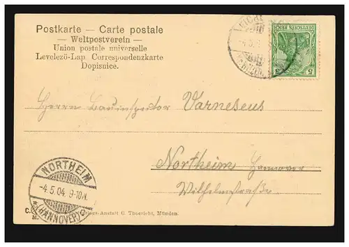 AK Hanstein: Panorama, 4.5.1904 nach NORTHEIM (HANNOVER) 4.5.04