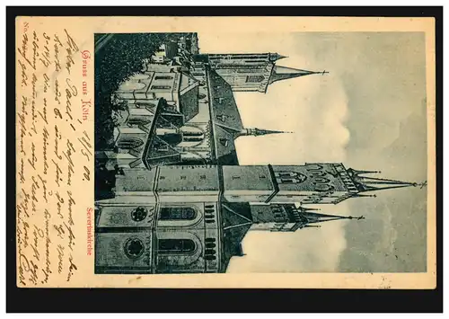 AK Gruss aus Köln: Severinenkirche, CÖLN 18.5.1900 nach WARBURG 19.5.00