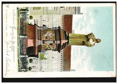 AK Eisenach: Lutherdenkmal, RUHLA 1.7.1904 nach DROYSSIG 2.7.04