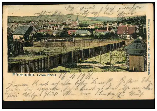 AK Pforzheim (De Rod) Panorama, 18.4.1906 vers GMÜnd (SCHWABISCH) 18.04.06