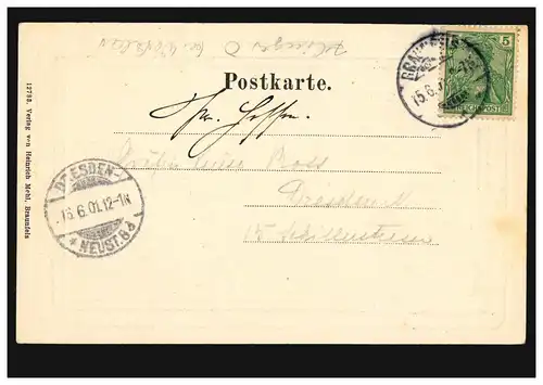 AK Braunfels von Hoffeld, 15.6.1901 vers DRESDEN-NEUSTADT 15/06/01