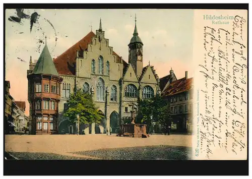 AK Hildesheim Rathaus, QUEDLINBUEG 28.5.1907 nach BUNDE (OSTFRIESLAND) 29.5.07