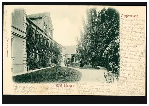 AK Lippspringe: Hotel Schlepper, 7.5.1901 nach RUHRORT 7.5.01