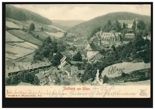 AK Stolberg von Süden, STOLBERG (HARZ) 5.9.1903 nach CASSEL 1 ANKUNFT 5.9.03