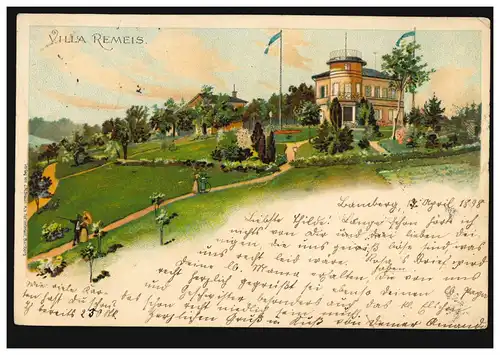 AK Villa Remeis, BAMBERG 17.4.1898 après SCHWABACH 17.4.98