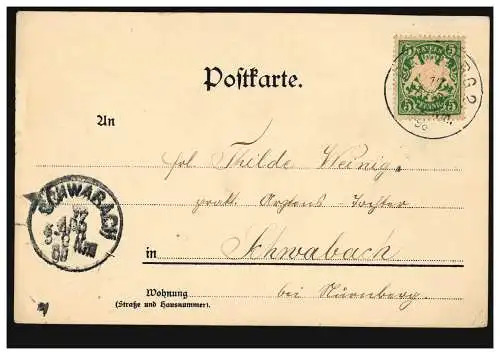 AK Villa Remeis, BAMBERG 17.4.1898 nach SCHWABACH 17.4.98