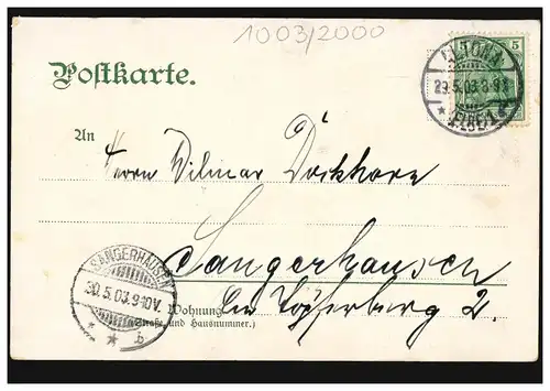 AK Hamburg: Jungfernstieg, ALTONA (ELBE) 29.5.1903 nach SANGERHAUSEN 30.5.03