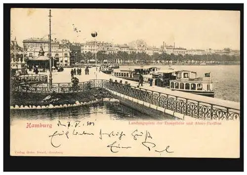 AK Hamburg: Landungsplatz der Dampfböte und Alster-Pavillon, HAMBURG 6.5.1901