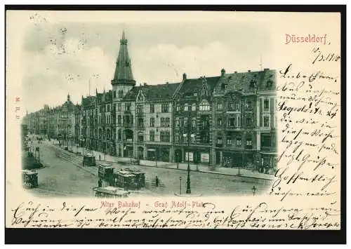 AK Düsseldorf: Alter Bahnhof - Graf Adolf-Platz, 10.3.1900 nach RUHRORT 11.8.00