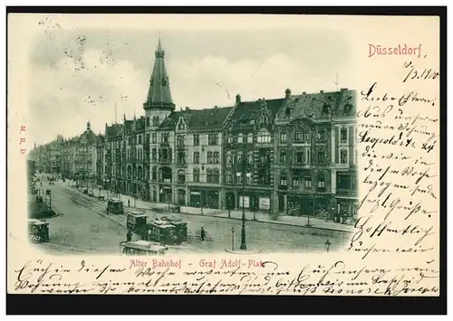 AK Düsseldorf: Vieux Gare - Graf Adolf-Platz, 10.3.1900 vers RUHRORT 11.8.00