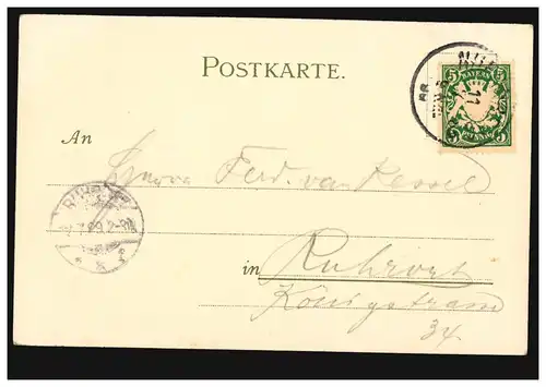 AK Nuremberg: Porte des femmes, cachet en cercle NÜRNBERG 11.7.1899 selon RUHRORT 12.7.99