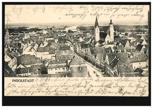 AK Ingolstadt: Panorama, 12.8.1904 nach SCHWABACH 13.8.04