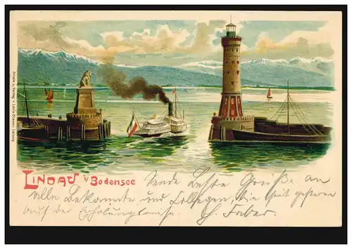 AK Lindau am Bodensee: Mole zum See, MEERSBURG 2.8.1903 nach HOFGEISMAR 4.8.03