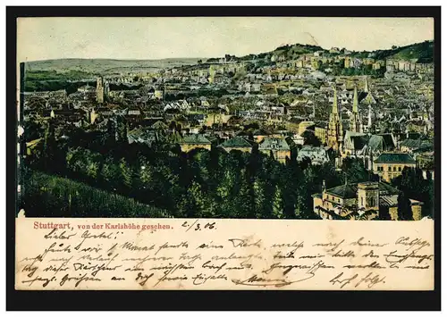 AK Stuttgart: Panorama vu par la Karlshöhe, 2.3.1906 d'après HANNOVER 3.3.06