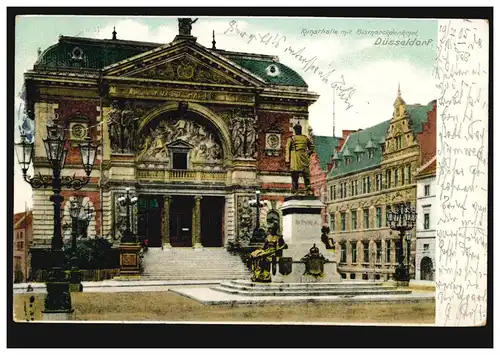 AK Düsseldorf: Kunsthalle mit Bismarckdenkmal, 19.7.1905 nach Österreich / Tirol