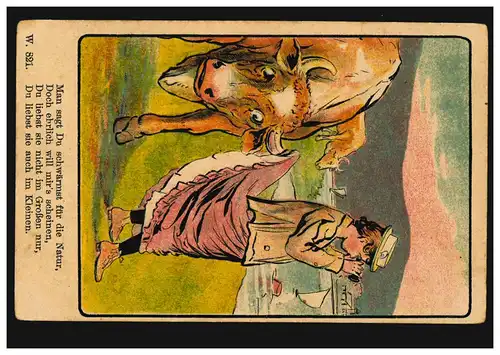 Caricature AK Bulle regarde sous la jupe de femme, couru 1915