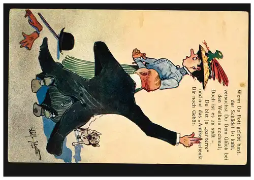 Karikatur-AK Hochzeitsantrag im Alter mit passendem Gedicht, beschriftet