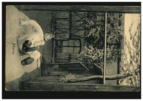 Karikatur-AK Der Absprung - Soldat landet auf seinem Hintern, BERLIN 28.2.1912