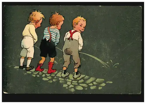 Karikatur-AK Drei pinkelnde Jungen, ungebraucht