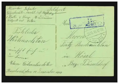 AK Hösel: Am Kämpchen, Feldpost 315 - 21.12.1915 mit schwachem BS