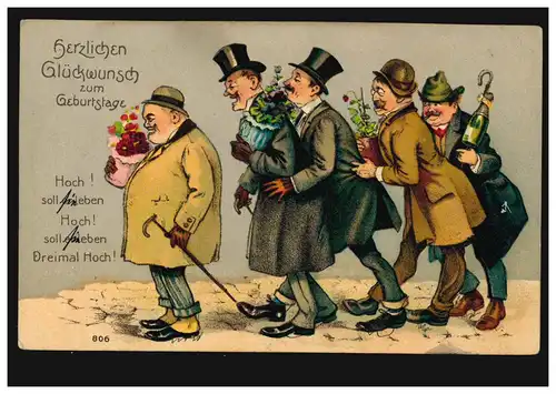 Caricature AK Les ivrognes apportent les vœux d'anniversaire, SCHWABACH 11.1.1912