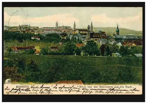 AK Bamberg: Blick von der Sternwarte, BAMBERG 1 (SCHILLERPLATZ) c 8.4.1905