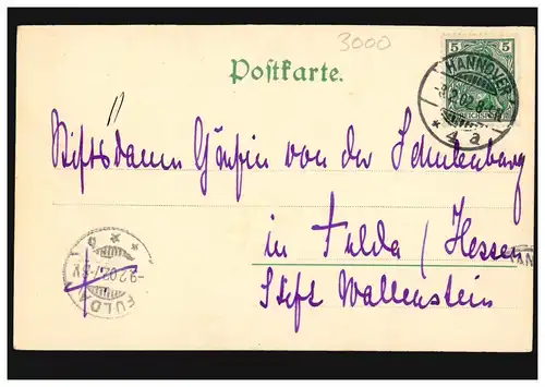 AK Hanovre: Sachsenross, HANNOVER 4 a - 8.2.1902 vers FULDA 9.2.02
