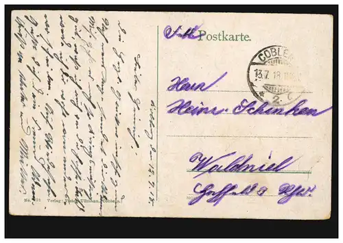 AK Coblenz: La Carthause / Karthouse, Feldpost COBLENZ 2 C 13.7.1918