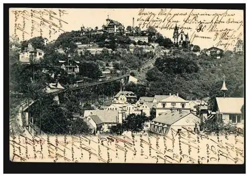 AK Loschwitz bei Dresden: Panorama mit Drahtseilbahn, DRESDEN-ALTSTADT 3.2.1905