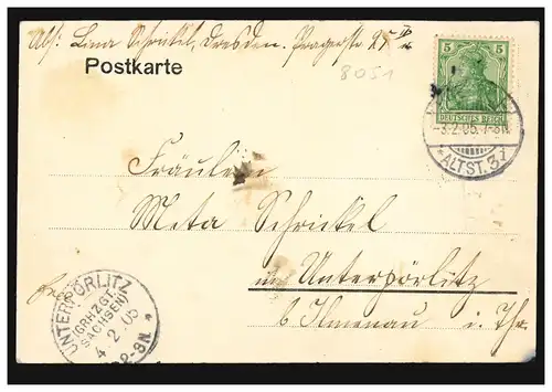 AK Loschwitz bei Dresden: Panorama mit Drahtseilbahn, DRESDEN-ALTSTADT 3.2.1905