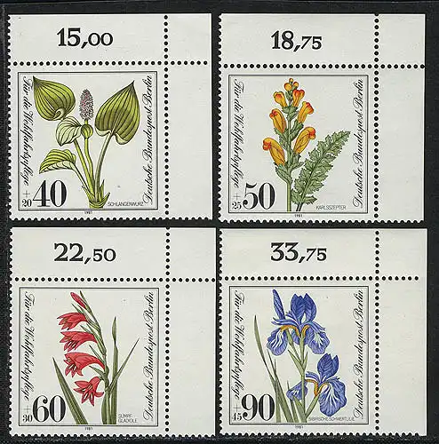 650-653 Wofa Pflanzen 1981, Ecke o.r. Satz **