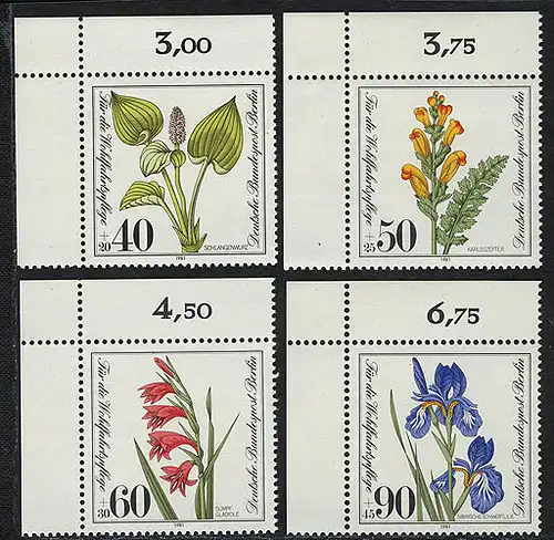 650-653 Wofa Pflanzen 1981, Ecke o.l. Satz **