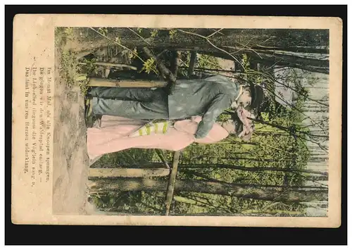 AK Amour couple dans la forêt: chanson d'amour des oiseaux, BERLIN 1908