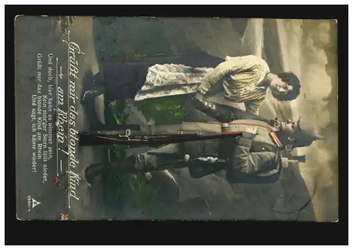 Liebes-AK Militaria Grüss mir das blonde Kind am Rhein! SARGSTEDT um 1915