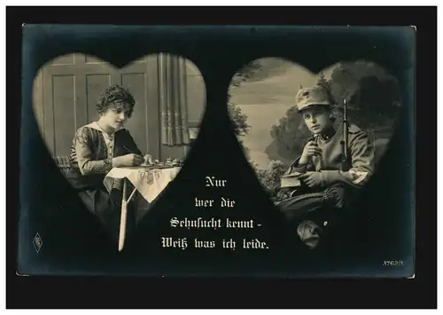 Liebes-AK Nur wer die Sehnsucht kennt, weiss was ich leide, gelaufen 1915