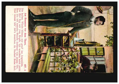 Liebes-AK Liebespaar: Am Brunnen vor dem Thore ... MENNIGHÜFFEN 22.3.1909