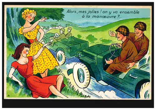 Frankreich Karikatur-AK Militaria - Zusammen ins Manöver, ungebraucht
