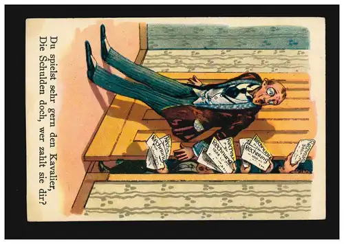 Karikatur-AK Die Rechnungen eines Kavaliers, ungebraucht