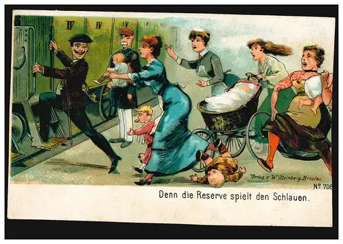 Karikatur-AK Denn die Reserve spielt den Schlauen. SAARBRÜCKEN 6.12.1908