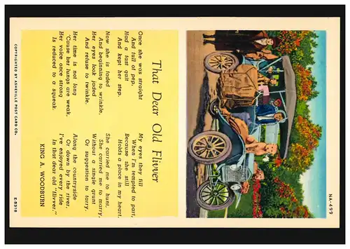USA Karikatur-AK Gedicht King A. Woodburn: That Dear Old Flivver, ungebraucht