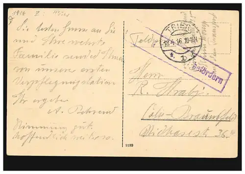 AK Trier: Porta Nigra - Côté ville, censure Poste de terrain TRIER 1 f 18.4.1916