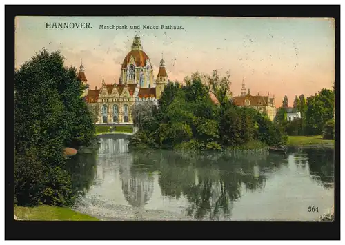 AK Hannover: Maschpark und Neues Rathaus, Feldpost HANNOVER s 1 p 4.12.1912