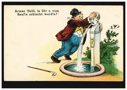 Karikatur-AK Armer Teifi, is Dir a vom Sauf'n schlecht word'n? ungebraucht