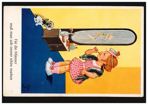 Karikatur-AK Für die Männer muss man sich immer schön machen! ungebraucht