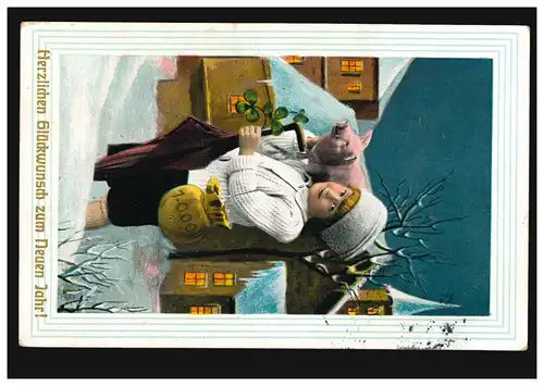 AK Artiste Enfants Nouvel An! Garçon avec porc Goodsklee argent, HEIDE 30.12.1911