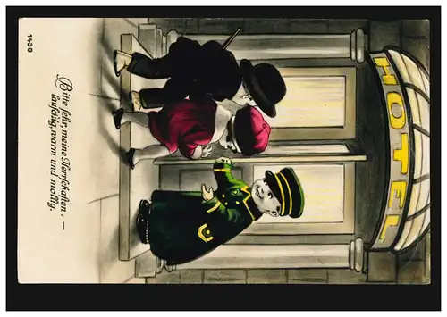 AK Artiste Enfants: À l'entrée de l 'hôtel - Tenez, messieurs ..., 1926